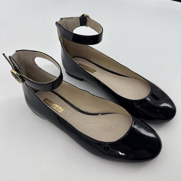 Louise et Cie Black Patent Leather Ballet Flats Ankle Strap Size 7M Classic - Picture 2 of 10